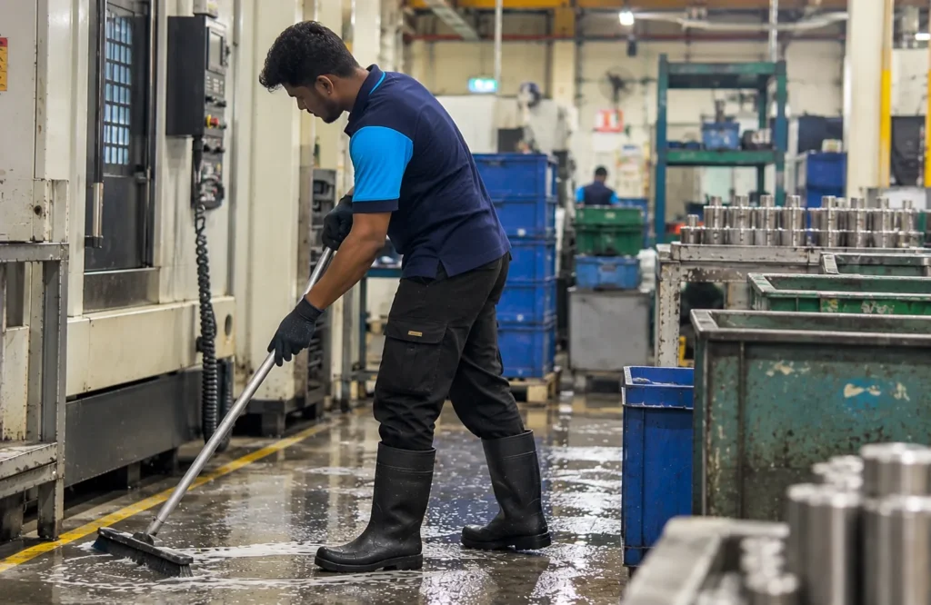 Factory floor cleaning in a production area - Factory Cleaning in Klang